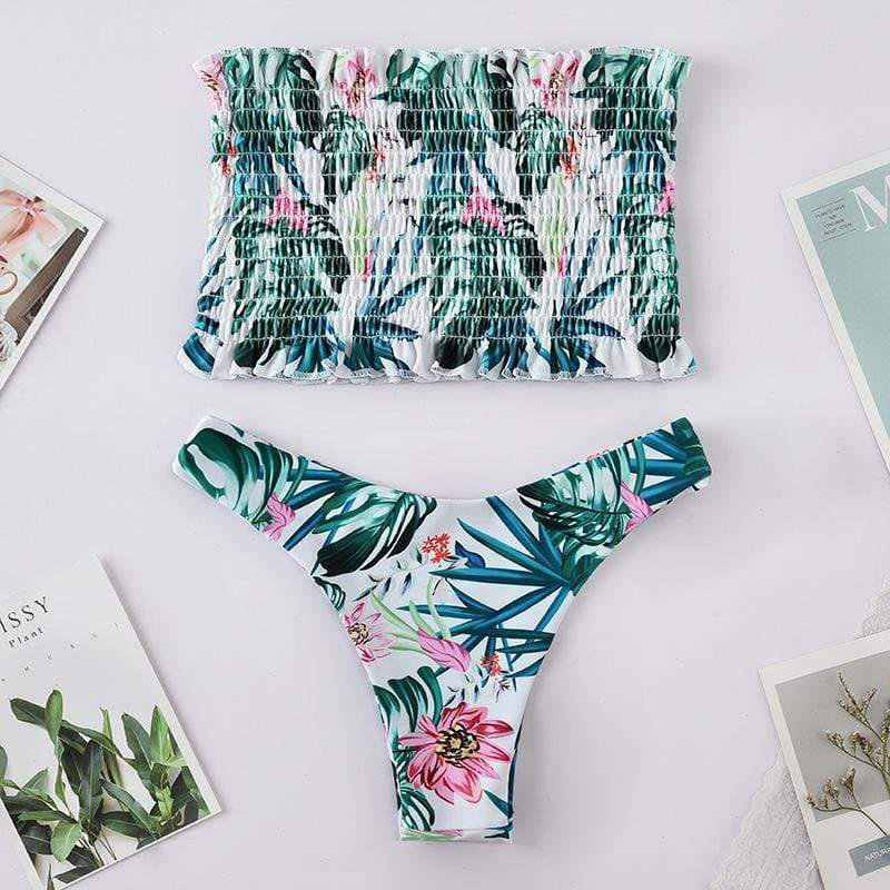 Silver Sam Women's Clothing Bandeau Ruched Floral Printed Bikini
