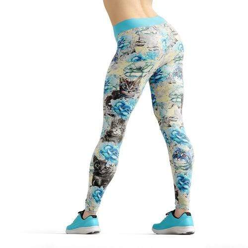 Orange Poppy Leggings 2XL / Multicolored / Capri Beverly Blue Kittens & Flowers Leggings