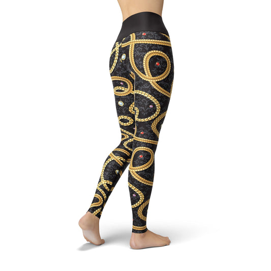 Orange Poppy Leggings Beverly Gold Chains Leggings