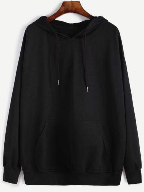 Celeste Women's Clothing Black Hoodie Drawstring Sweatshirt