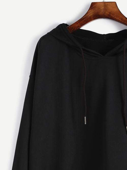 Celeste Women's Clothing Black Hoodie Drawstring Sweatshirt