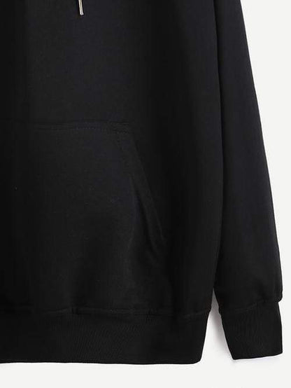 Celeste Women's Clothing Black Hoodie Drawstring Sweatshirt