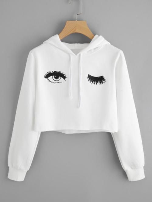 Celeste Women's Clothing Blink One Eye Print Crop Hoodie
