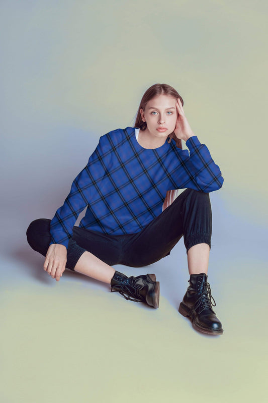 Lavender Millie Women's Clothing Blue Plaid Sweatshirt