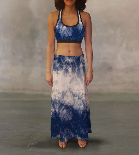 Orange Poppy Women's Clothing Blue White Tie Dye Maxi Skirt