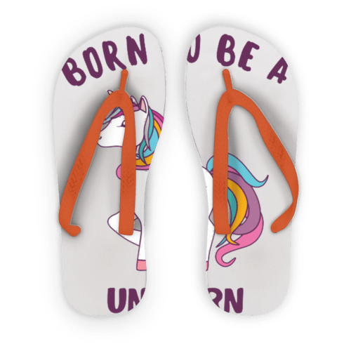 Scorpius Sandals L / Orange Strap Born to be a unicorn Adult Flip Flops