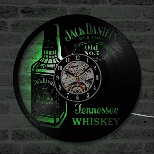 hansleii Clocks Bottle of Whiskey CD Wall Clock LED Lighting