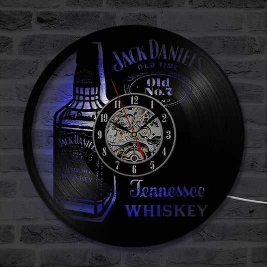 hansleii Clocks Bottle of Whiskey CD Wall Clock LED Lighting