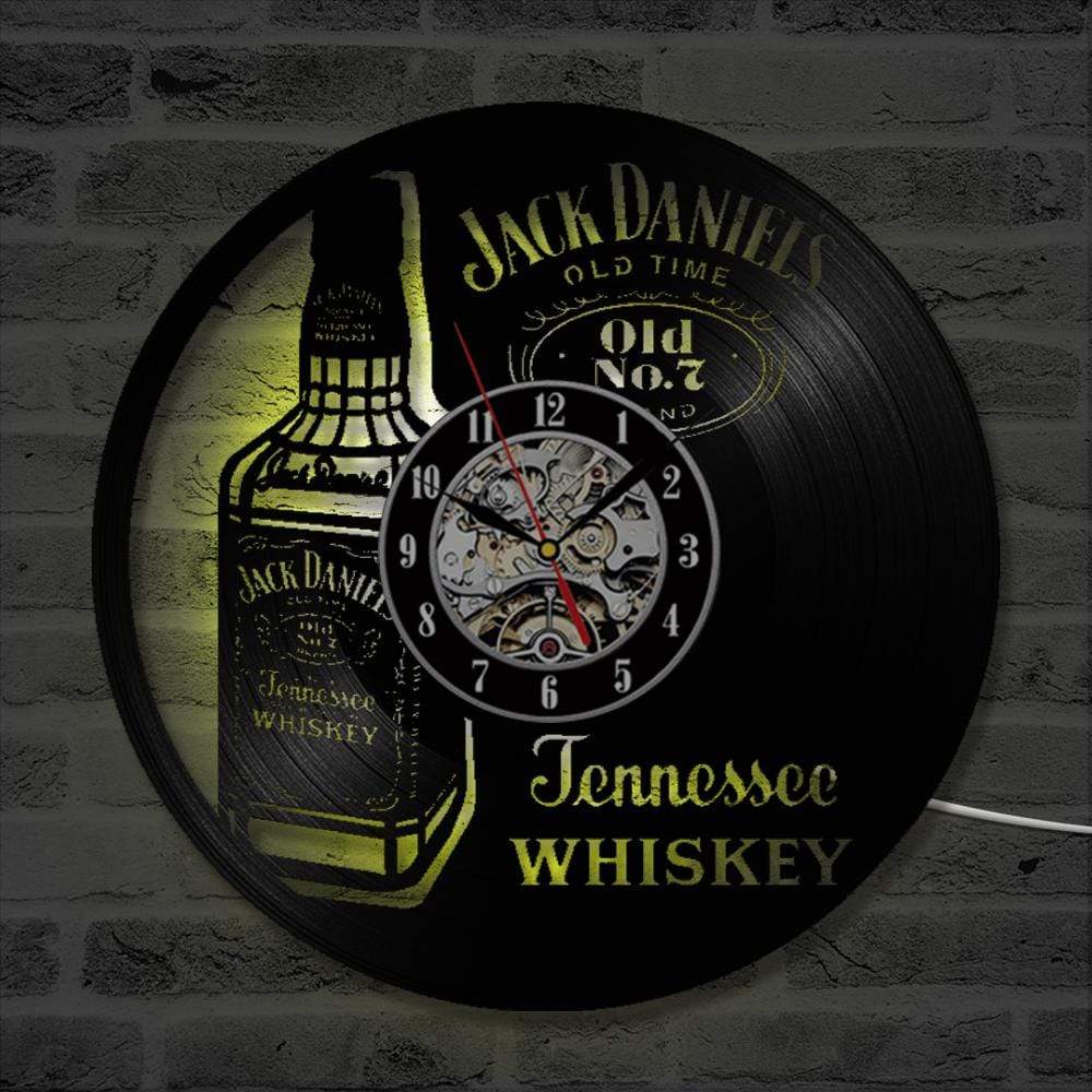 hansleii Clocks Bottle of Whiskey CD Wall Clock LED Lighting