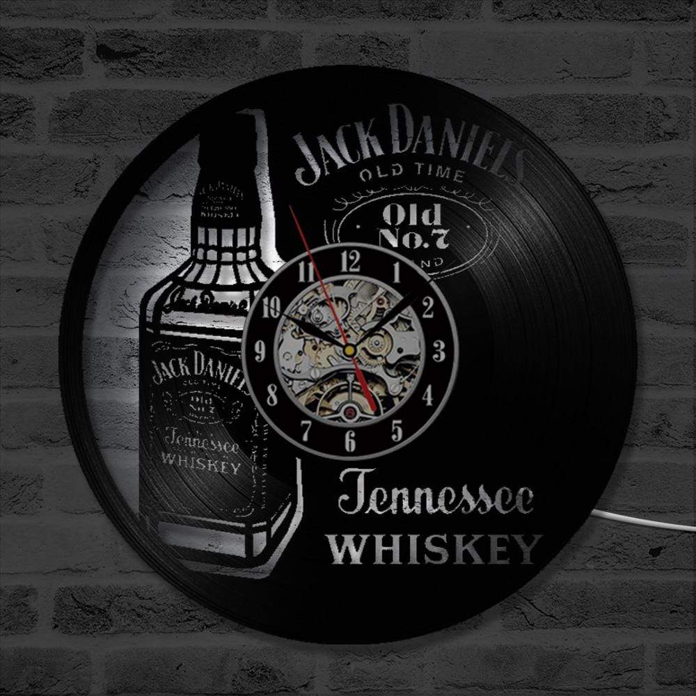 hansleii Clocks Bottle of Whiskey CD Wall Clock LED Lighting