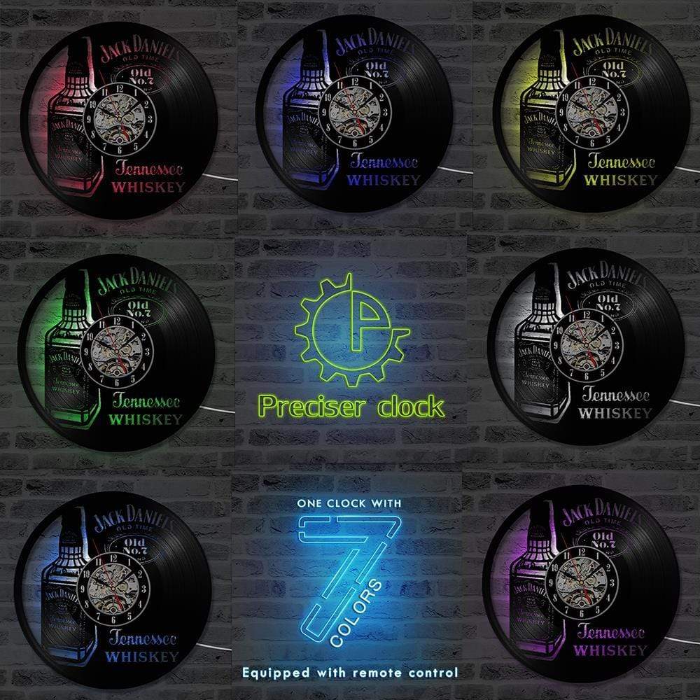 hansleii Clocks Bottle of Whiskey CD Wall Clock LED Lighting