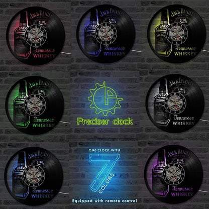 hansleii Clocks Bottle of Whiskey CD Wall Clock LED Lighting