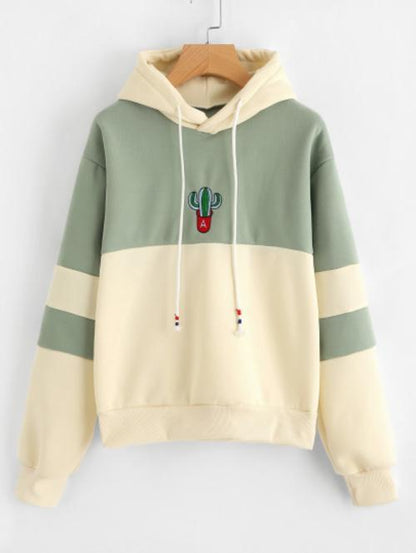 Celeste Women's Clothing Cactus Embroidered Block Hoodie