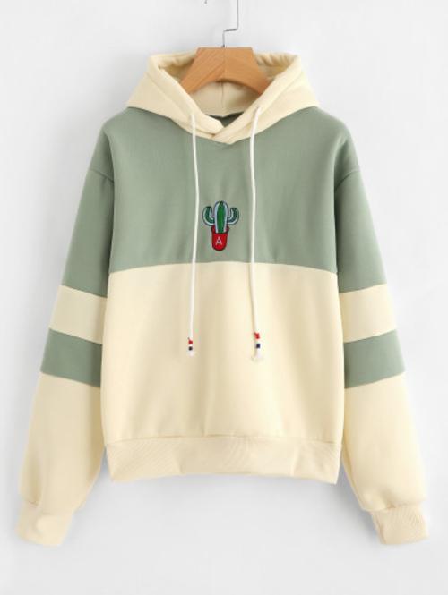 Celeste Women's Clothing Cactus Embroidered Block Hoodie