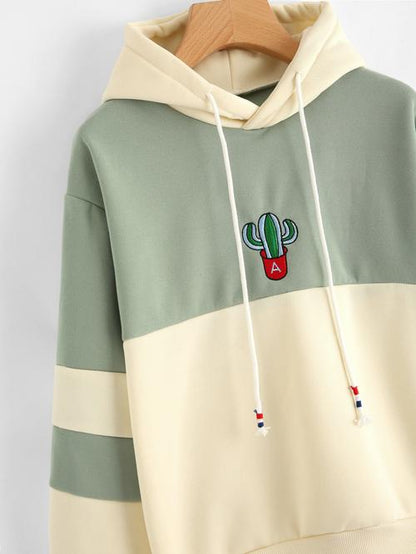 Celeste Women's Clothing Cactus Embroidered Block Hoodie
