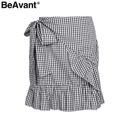 hansleii Black White Plaid / S Casual Floral Women's Beach Skirt