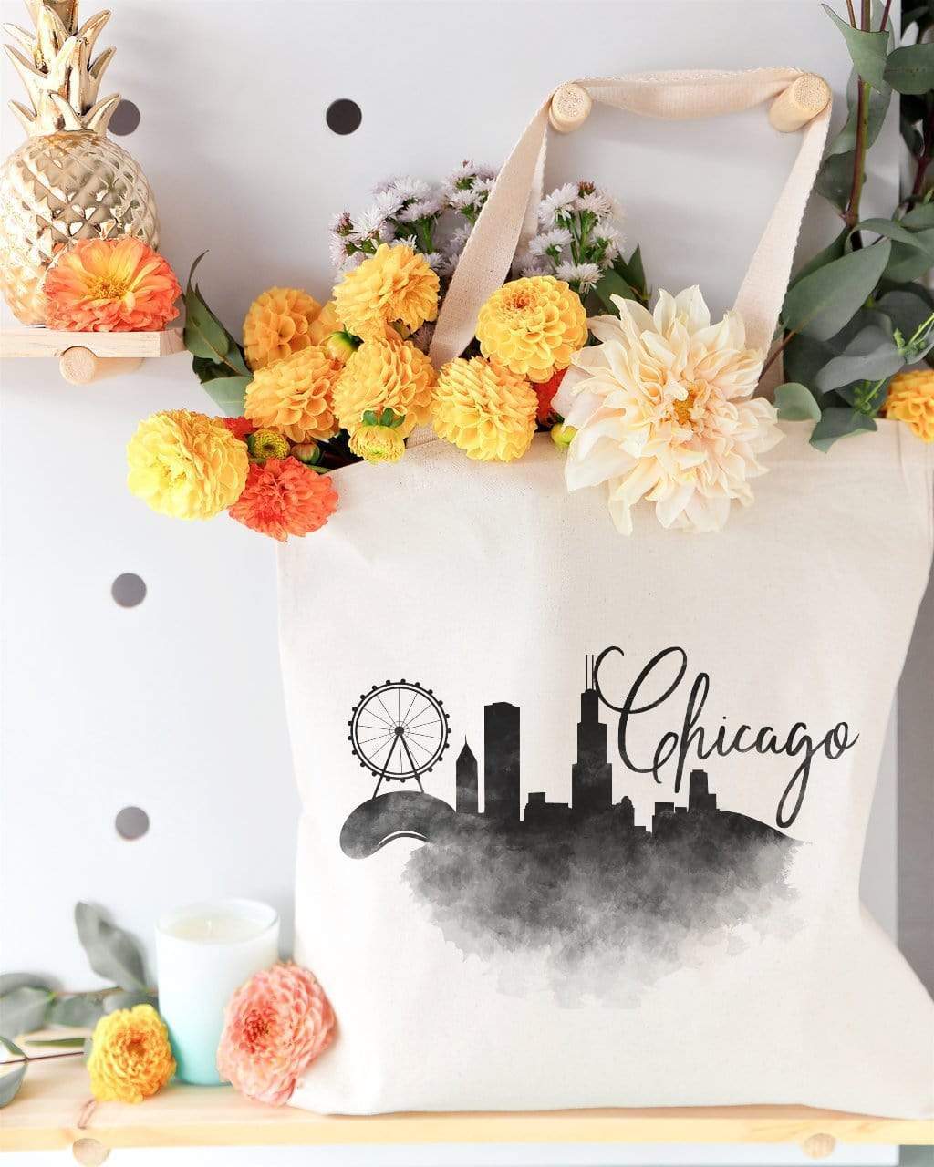 Turquoise Andromeda Totes & Beach Bags Chicago Cityscape Tote Bag