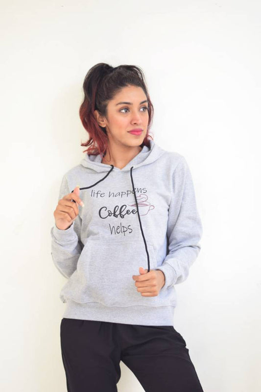 Glow Road Women's Clothing Coffee Addict Grey Hoodie For Women's