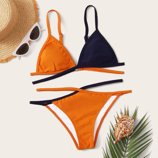 Angela Women's Clothing M / Multicolor Color-block Criss Cross Triangle Bikini Swimsuit