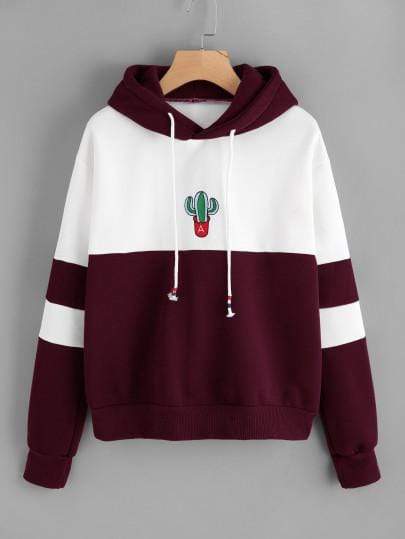Celeste Sweaters & Hoodies Color Block Embroidered Hoodie