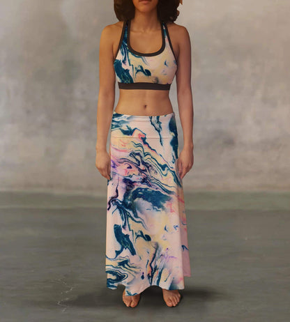 Orange Poppy Women's Clothing Colorful Marble Maxi Skirt
