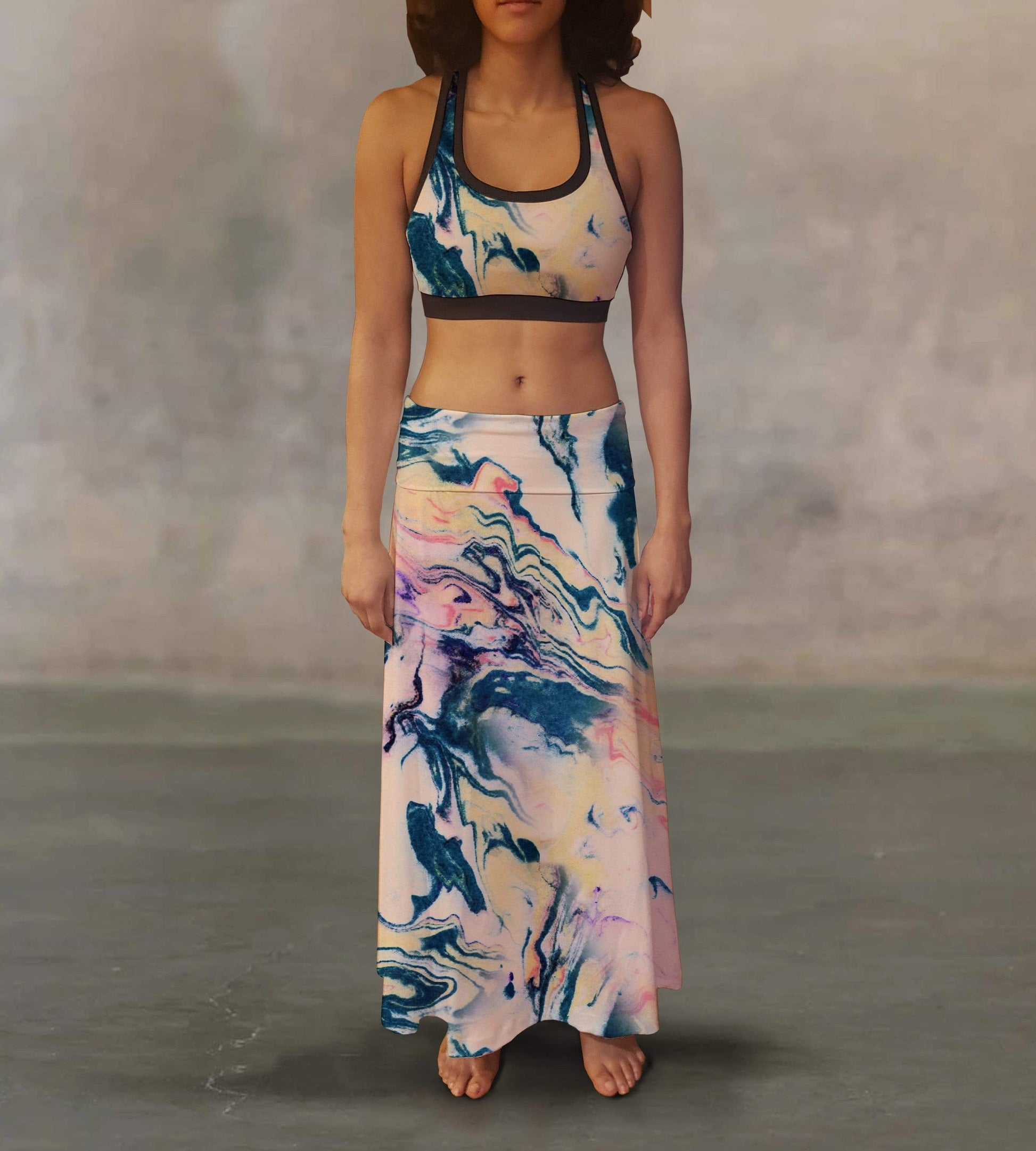 Orange Poppy Women's Clothing Colorful Marble Maxi Skirt