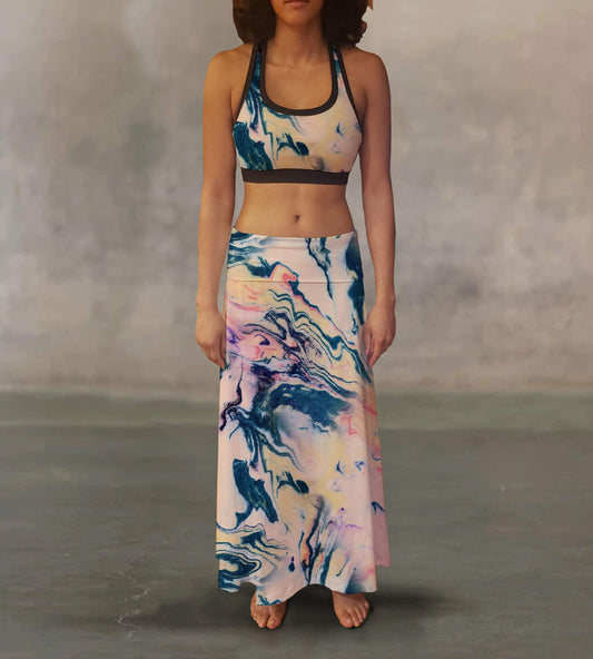Orange Poppy Women's Clothing Colorful Marble Maxi Skirt