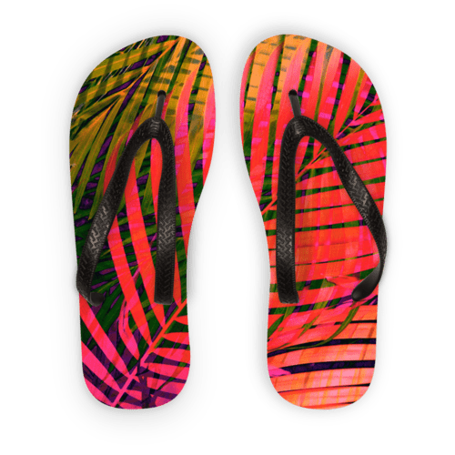 Scorpius Sandals L / Black Strap COLORFUL TROPICAL LEAVES no4 Adult Flip Flops