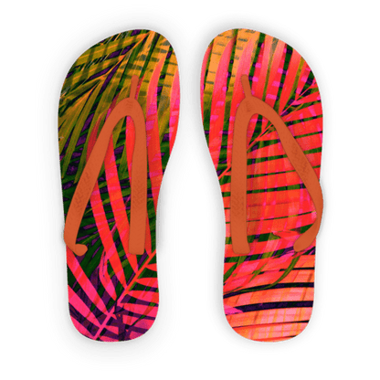 Scorpius Sandals L / Orange Strap COLORFUL TROPICAL LEAVES no4 Adult Flip Flops