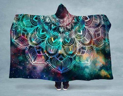 Orange Poppy Women's Clothing 80x60 / Muliticolored Cosmic Mandala Hooded Blanket