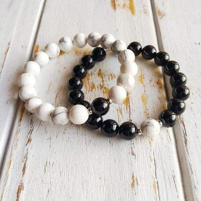 Purple Lily Jewelry & Watches Couples Bracelet Set ~ White Howlite w/ Black Onyx