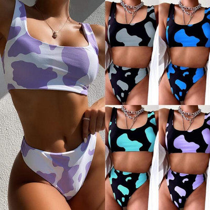 Silver Sam Clothing Cow Printed Sexy Bikini Set Retro Sports Swimsuit