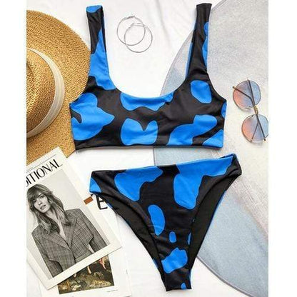 Silver Sam Clothing L / X20SW3908-1 Cow Printed Sexy Bikini Set Retro Sports Swimsuit