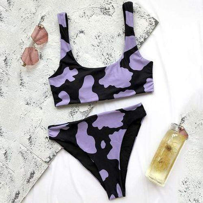 Silver Sam Clothing L / X20SW3908-4 Cow Printed Sexy Bikini Set Retro Sports Swimsuit