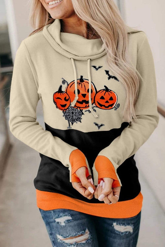 Teal Demeter Sweaters & Hoodies Cowl Neck Pumpkin Halloween Sweatshirt