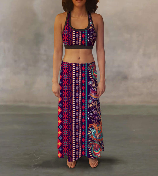 Orange Poppy Women's Clothing Ethnic Tribal Maxi Skirt