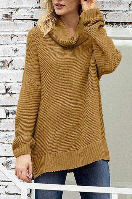Teal Demeter Women's Clothing Fashion Khaki Cozy Long Sleeves Turtleneck Sweater