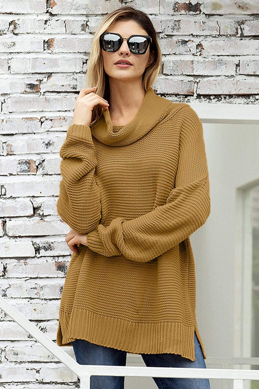 Teal Demeter Women's Clothing Fashion Khaki Cozy Long Sleeves Turtleneck Sweater