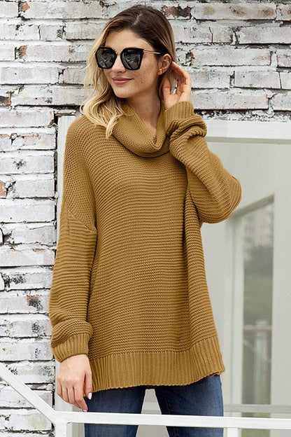 Teal Demeter Women's Clothing Fashion Khaki Cozy Long Sleeves Turtleneck Sweater