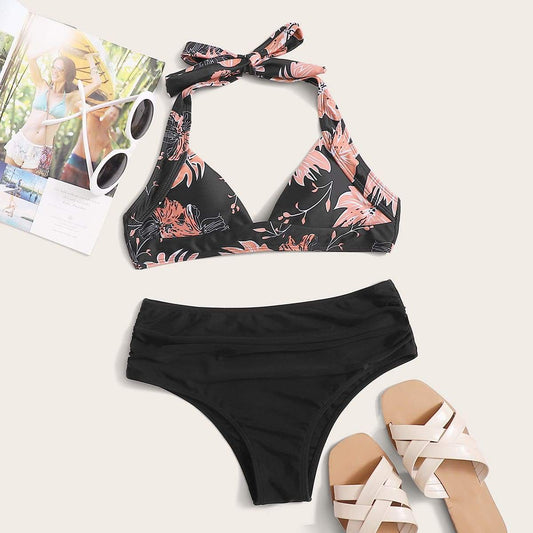 Angela Women's Clothing S / Multicolor Floral Halter Bikini Swimsuit