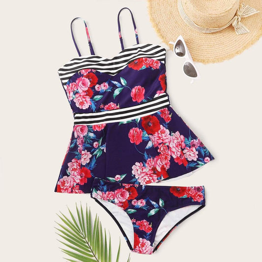 Angela Women's Clothing S / Multicolor Floral & Striped Print Bikini Swimsuit