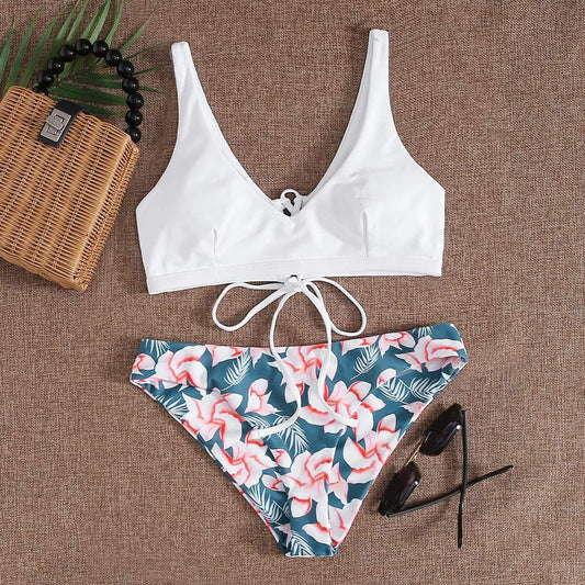 Angela Women's Clothing M / Multicolor Floral Tie Back Bikini Swimsuit
