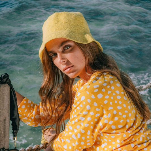 Cocoa Brunn Hats FLORETTE Crochet Bucket Hat, in Yellow