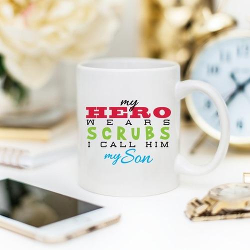 Magenta Shadow Gifts Funny Nurse Mug - My Hero Wears Scrubs, I Call Him