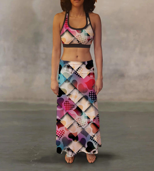 Orange Poppy Women's Clothing Geometric Hearts Maxi Skirt