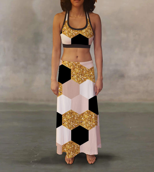 Orange Poppy Women's Clothing Geometric Wrapping Paper Maxi Skirt