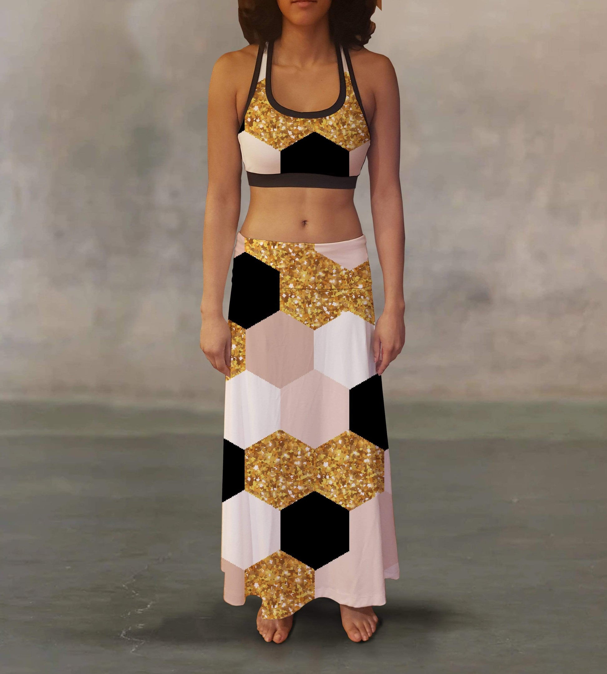 Orange Poppy Women's Clothing Geometric Wrapping Paper Maxi Skirt