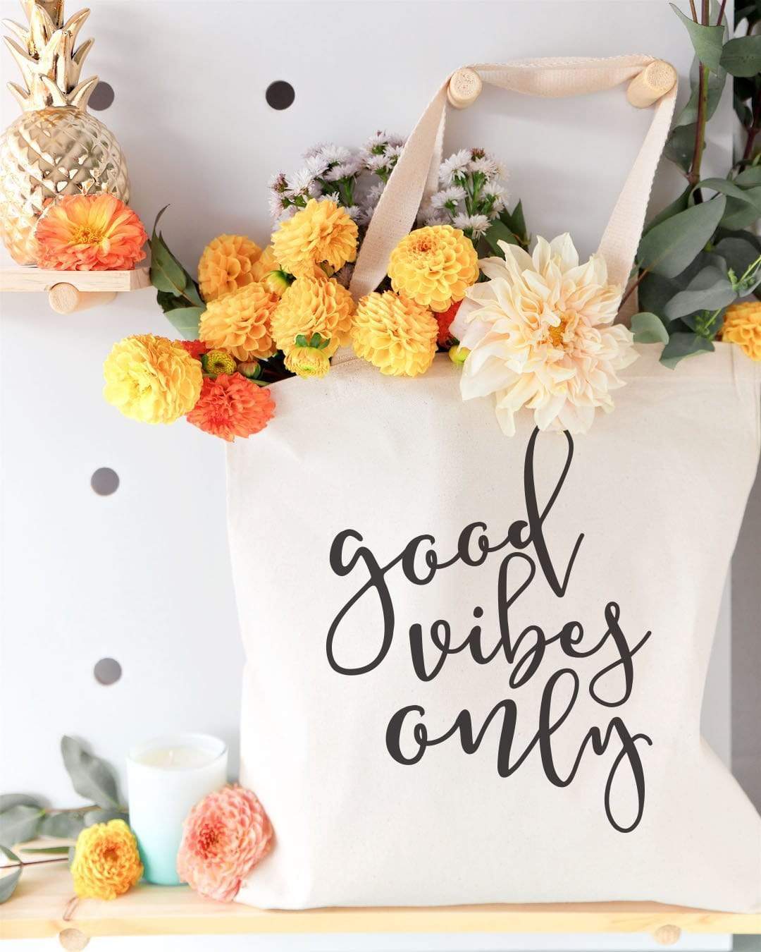 Turquoise Andromeda Totes & Beach Bags Good Vibes Only Tote Bag