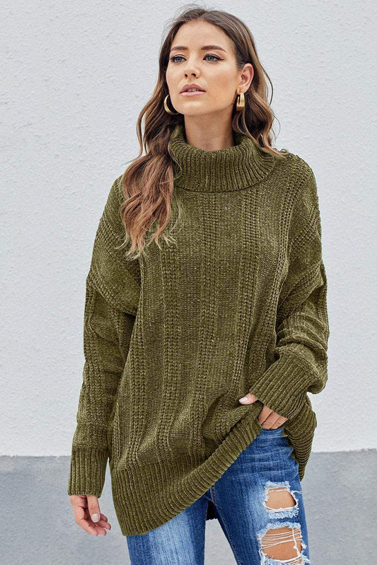 Teal Demeter Women's Clothing Green Turtleneck Soft Chenille Winter Long Sweater