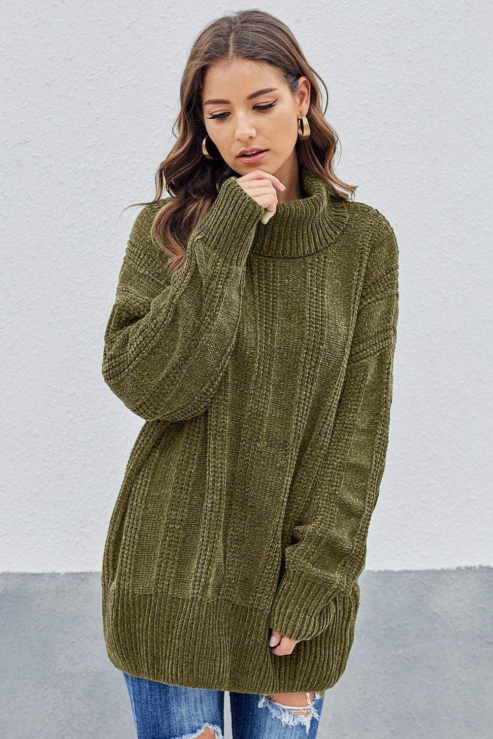 Teal Demeter Women's Clothing Green Turtleneck Soft Chenille Winter Long Sweater